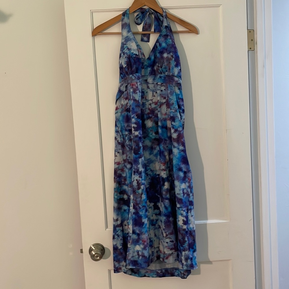 Athleta Pack Everywhere Dress blue purple watercolor 16 - Picture 2 of 6